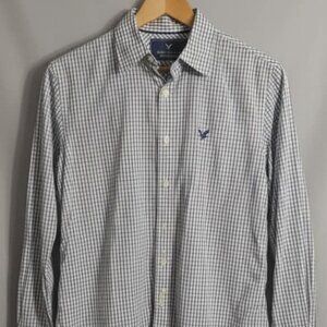 American Eagle Outfitter Men's Blue, Black and White Button Up Longsleeve Small